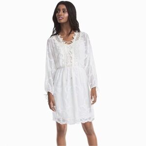 WHBM White Semi Sheer Embroidered Lace Babydoll Dress Size 2 Ethereal Wedding
